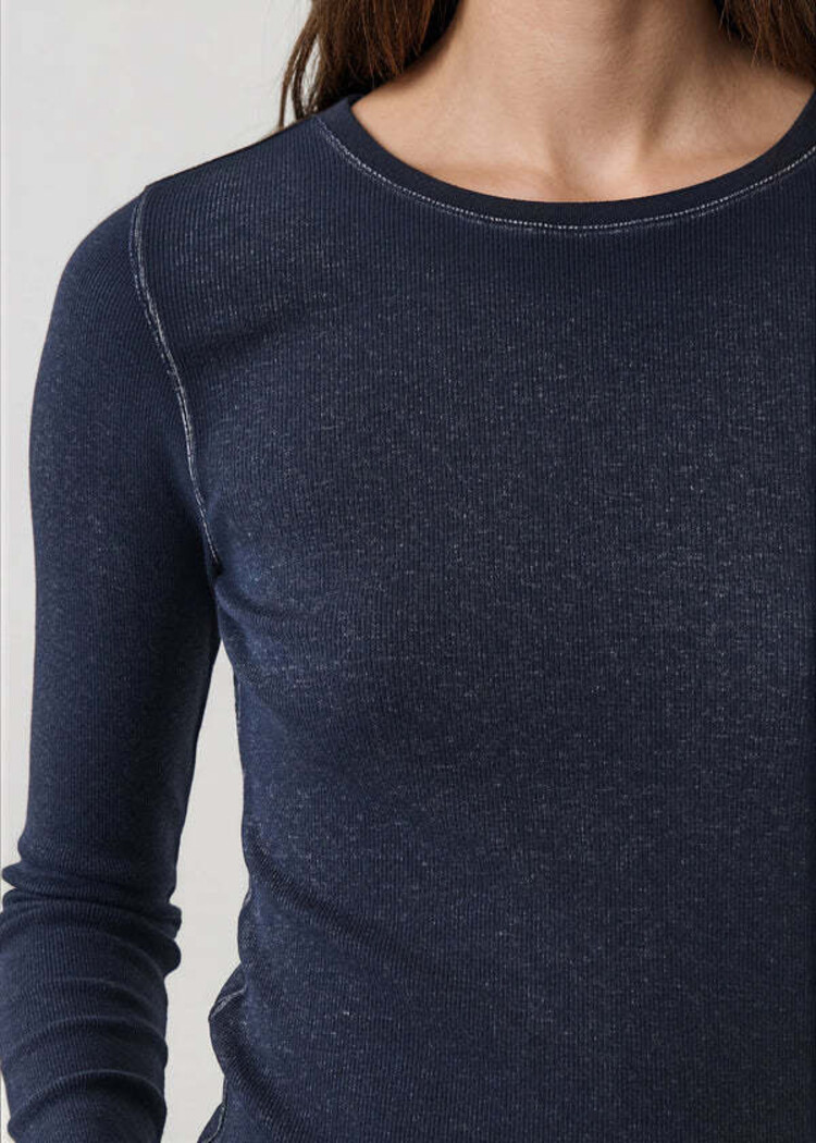 Patrick Assaraf Vintage Wash Pima Cotton Stretch Ribbed T-Shirt Dark Navy