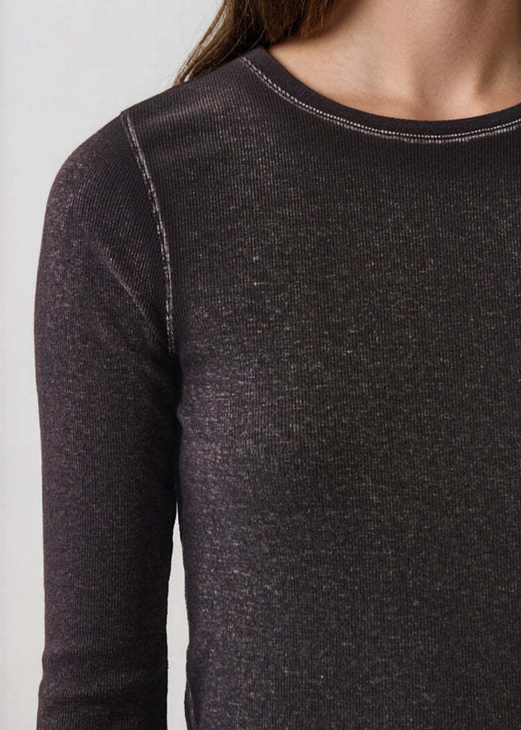 Patrick Assaraf Vintage Wash Pima Cotton Stretch Ribbed T-Shirt Molasses