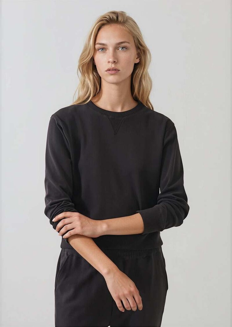 Patrick Assaraf Pima Cotton Stretch Cropped Sweatshirt Molasses