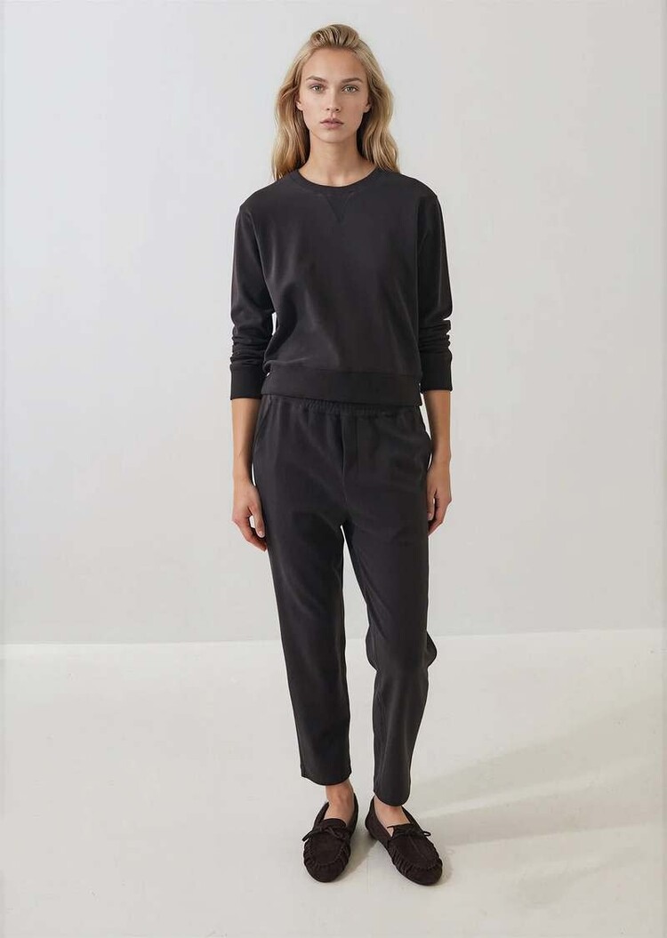 Patrick Assaraf Pima Cotton Stretch Cropped Sweatshirt Molasses