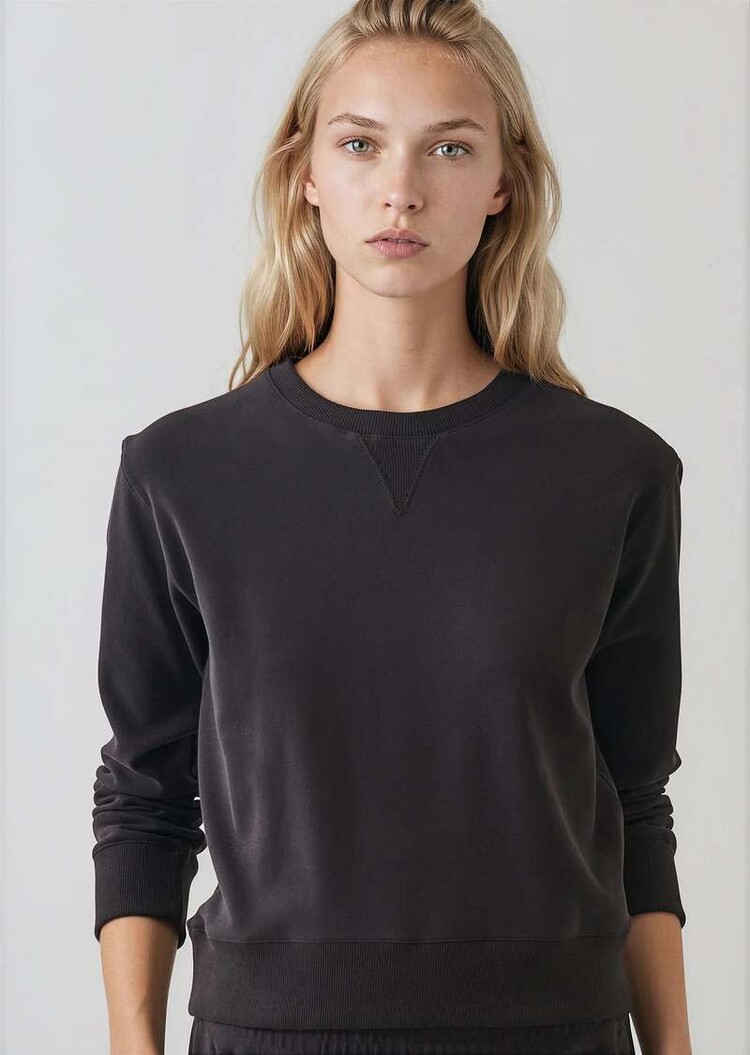 Patrick Assaraf Pima Cotton Stretch Cropped Sweatshirt Molasses