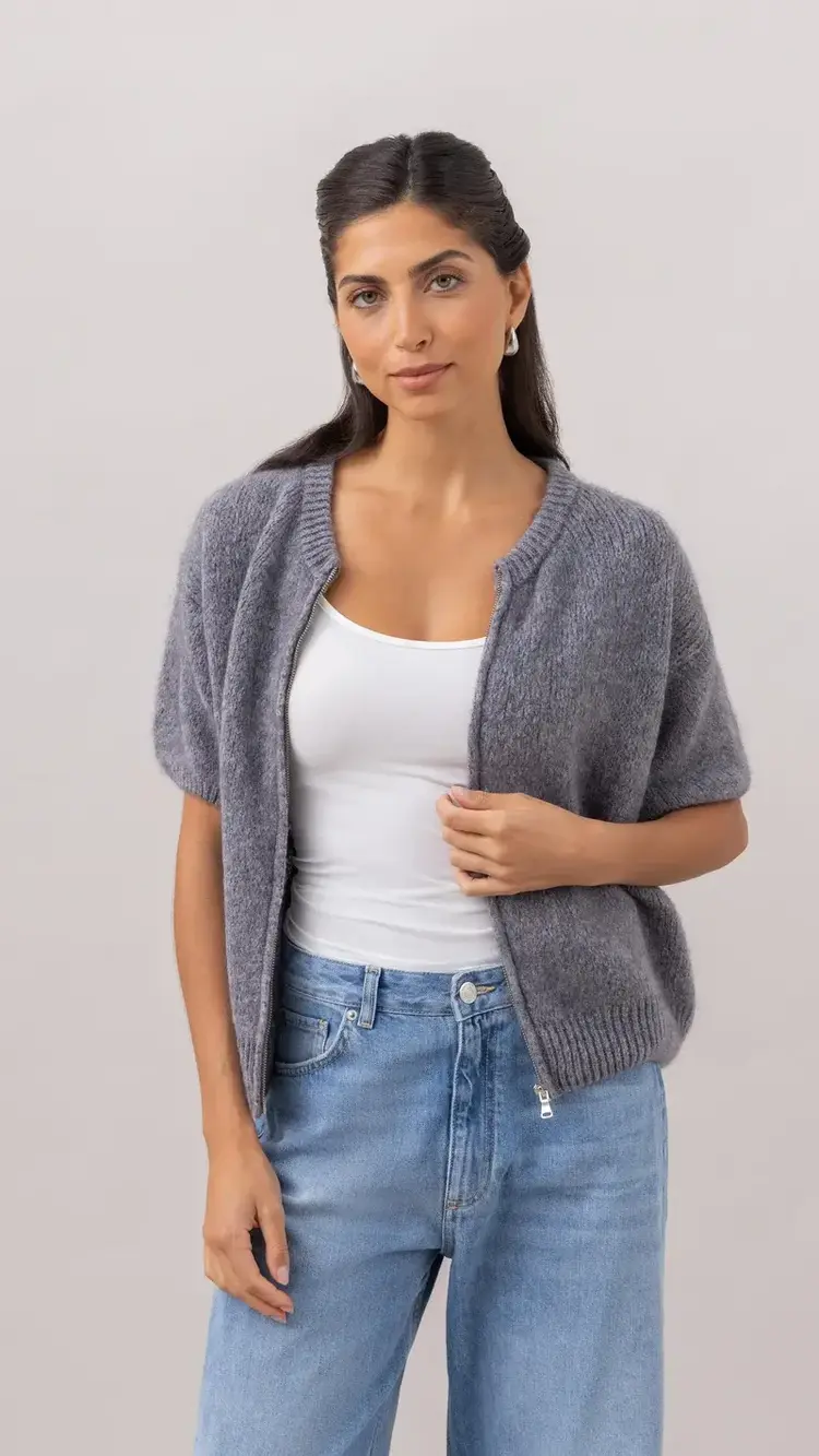 Charli London Gabi Zip Cardigan Grey 4352-7775