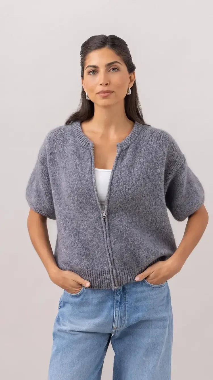 Charli London Gabi Zip Cardigan Grey 4352-7775