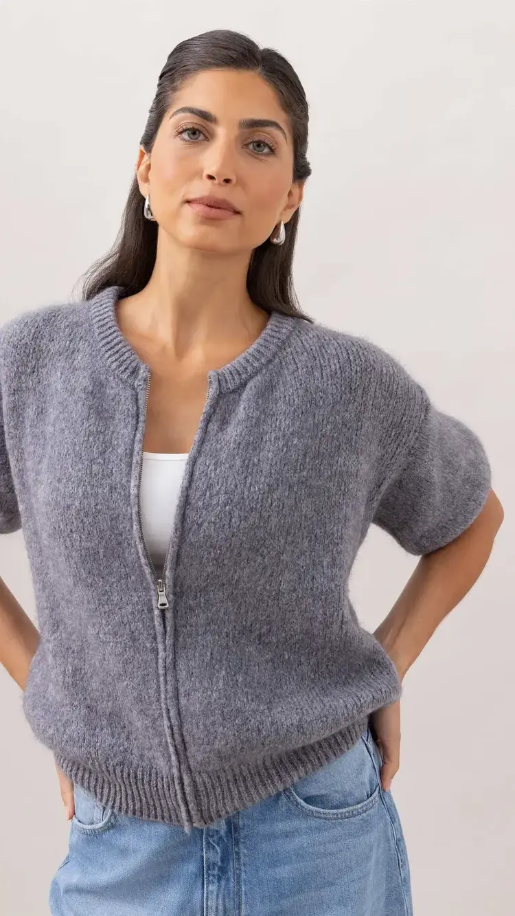 Charli London Gabi Zip Cardigan Grey 4352-7775