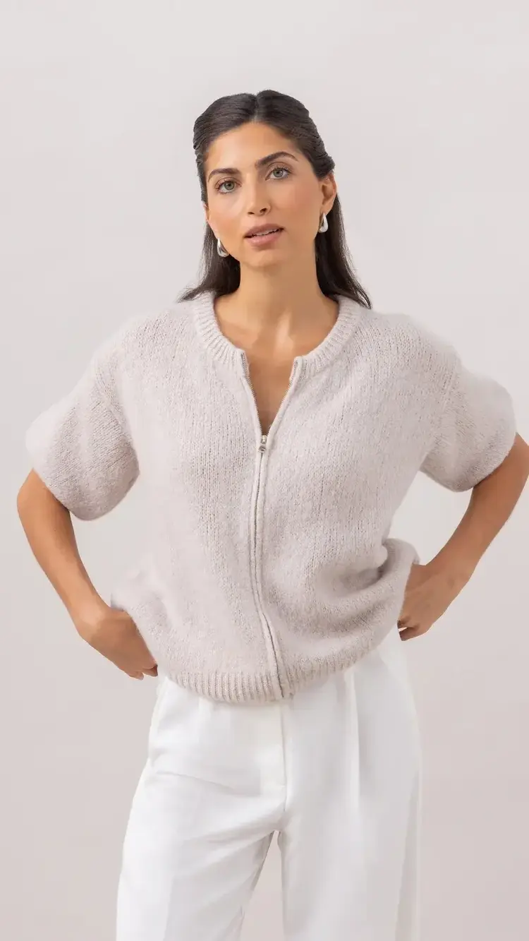 Charli London Gabi Zip Cardigan Ivory 4352-7775