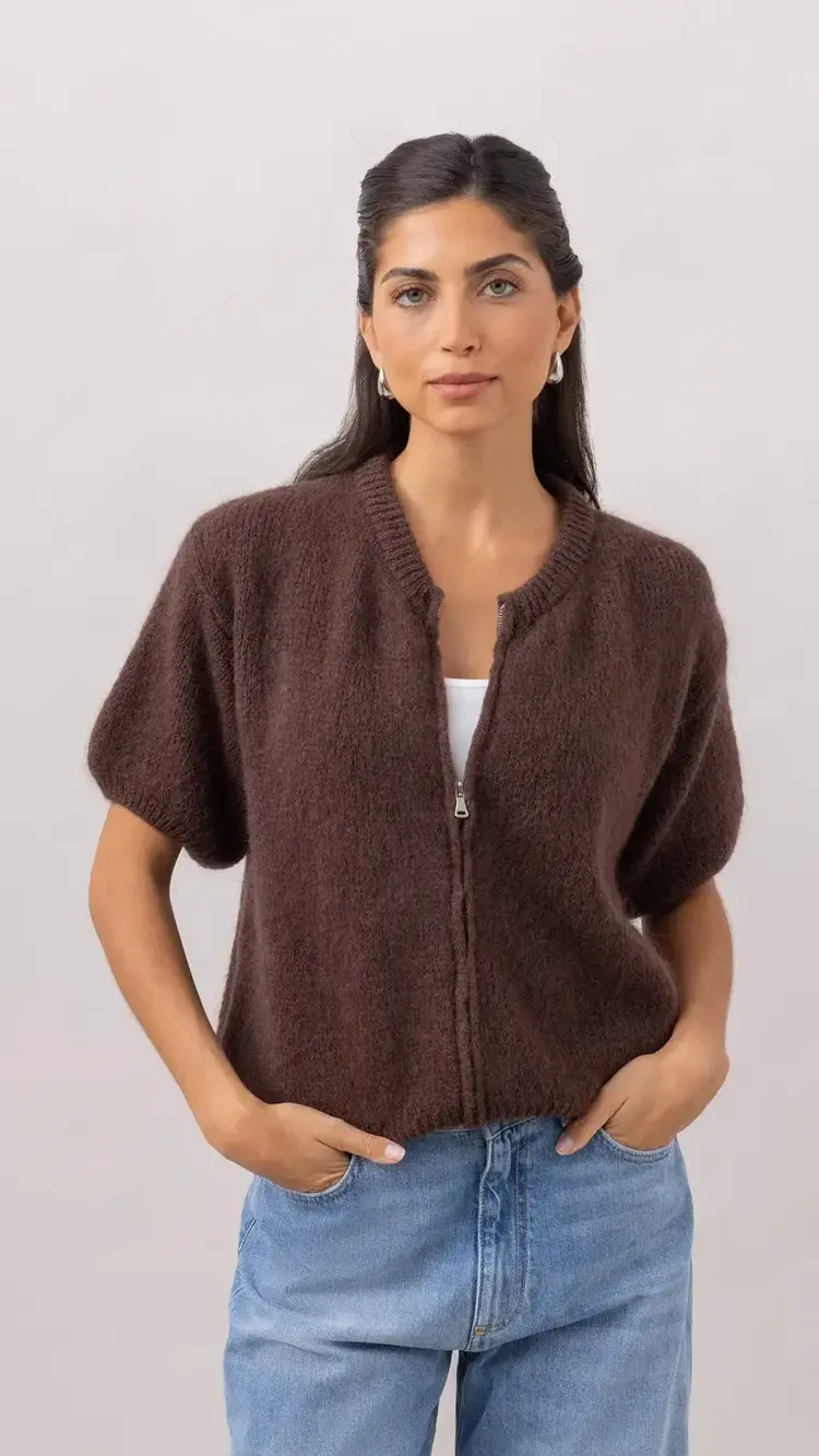 Charli London Gabi Zip Cardigan Espresso 4352-7775