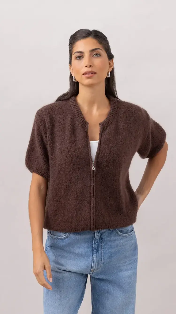 Charli London Gabi Zip Cardigan Espresso 4352-7775