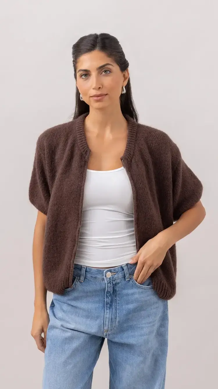 Charli London Gabi Zip Cardigan Espresso 4352-7775