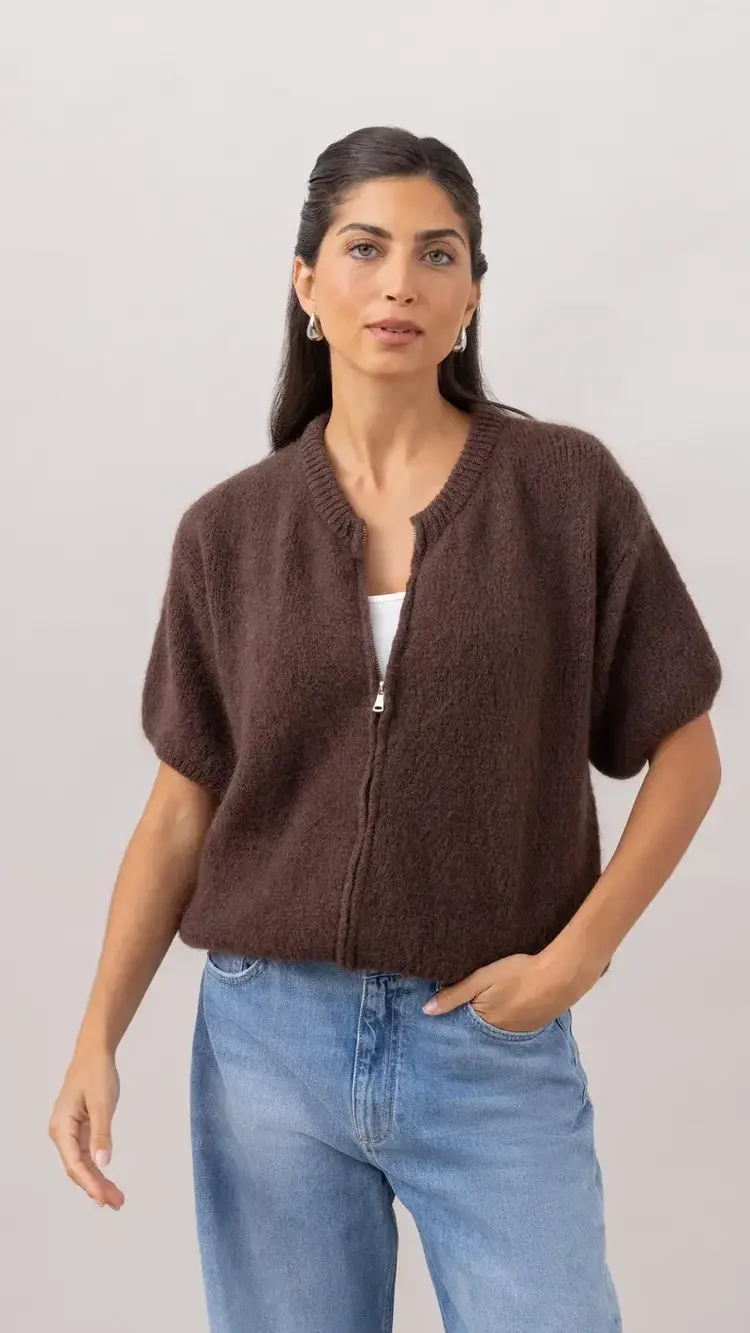Charli London Gabi Zip Cardigan Espresso 4352-7775