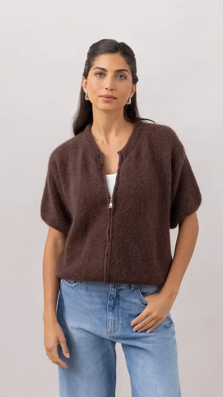 Charli London Gabi Zip Cardigan Espresso 4352-7775