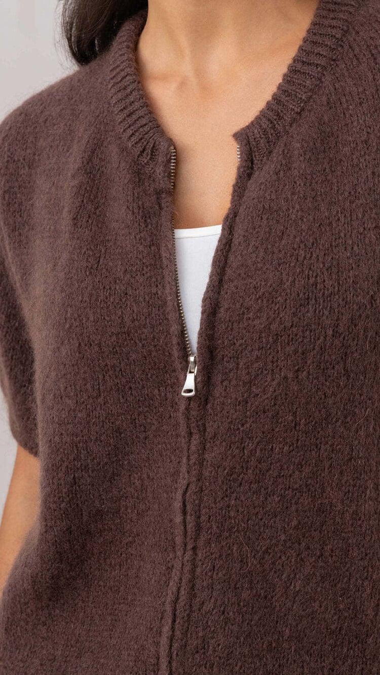 Charli London Gabi Zip Cardigan Espresso 4352-7775