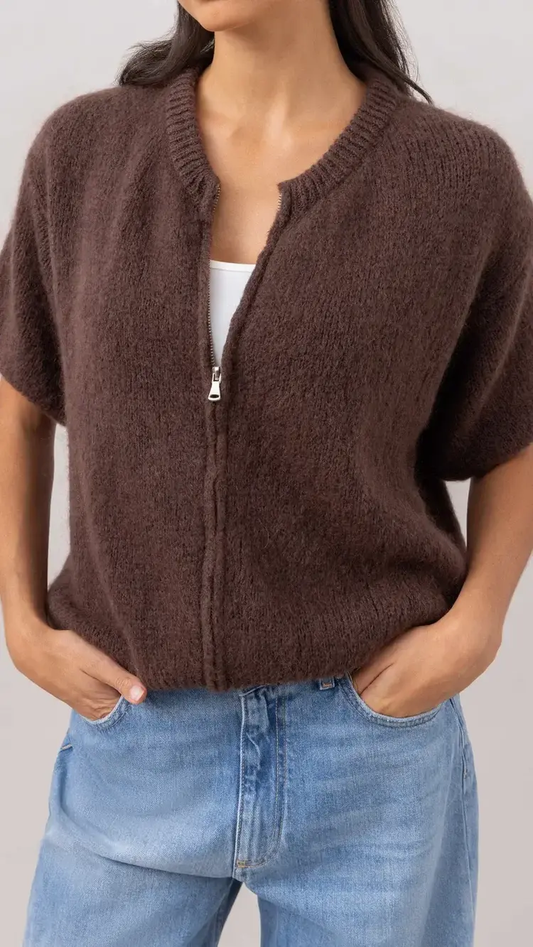 Charli London Gabi Zip Cardigan Espresso 4352-7775