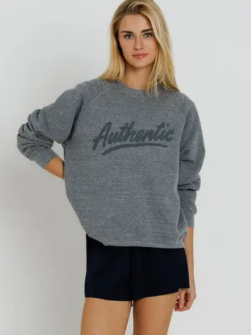 Sunny Somewhere Authentic Raglan Crew Heather Grey