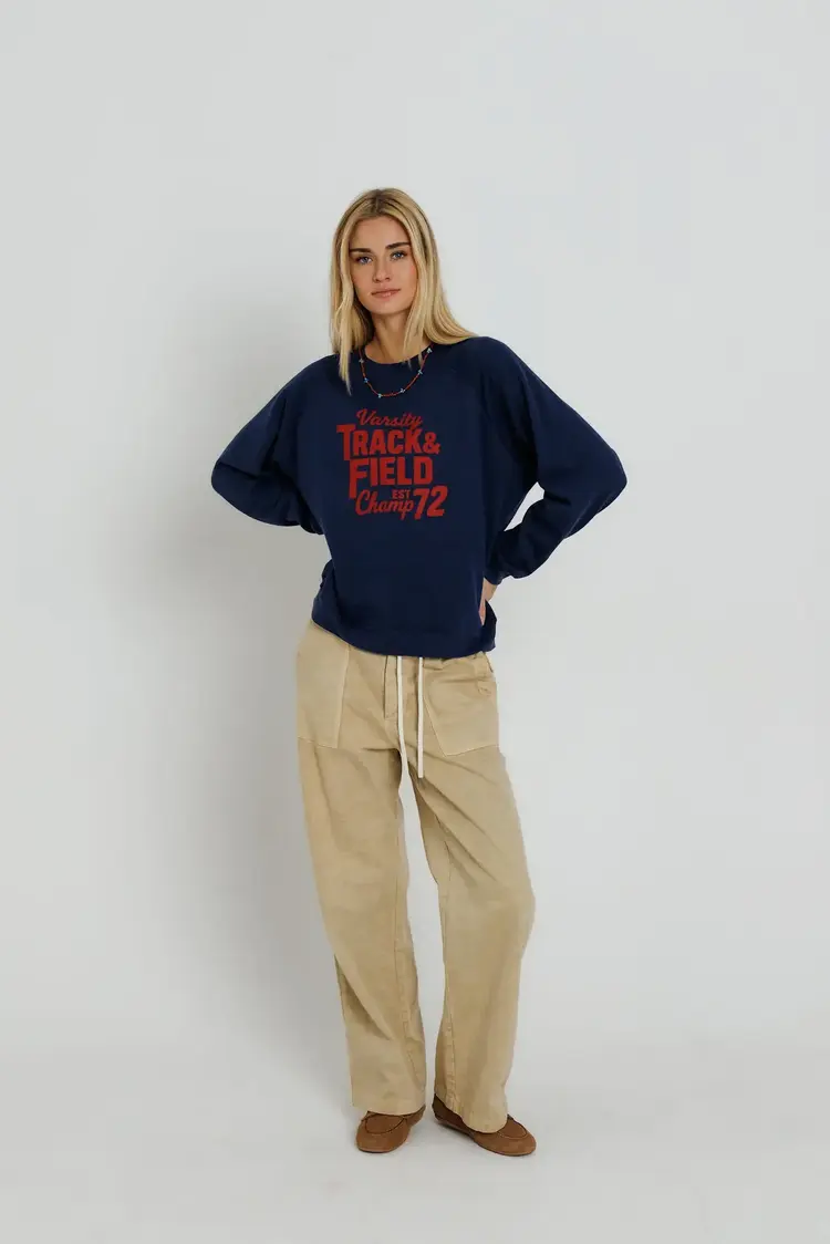 Sunny Somewhere Varsity Track & Field Raglan Crew Navy SS201-NAV-VTF