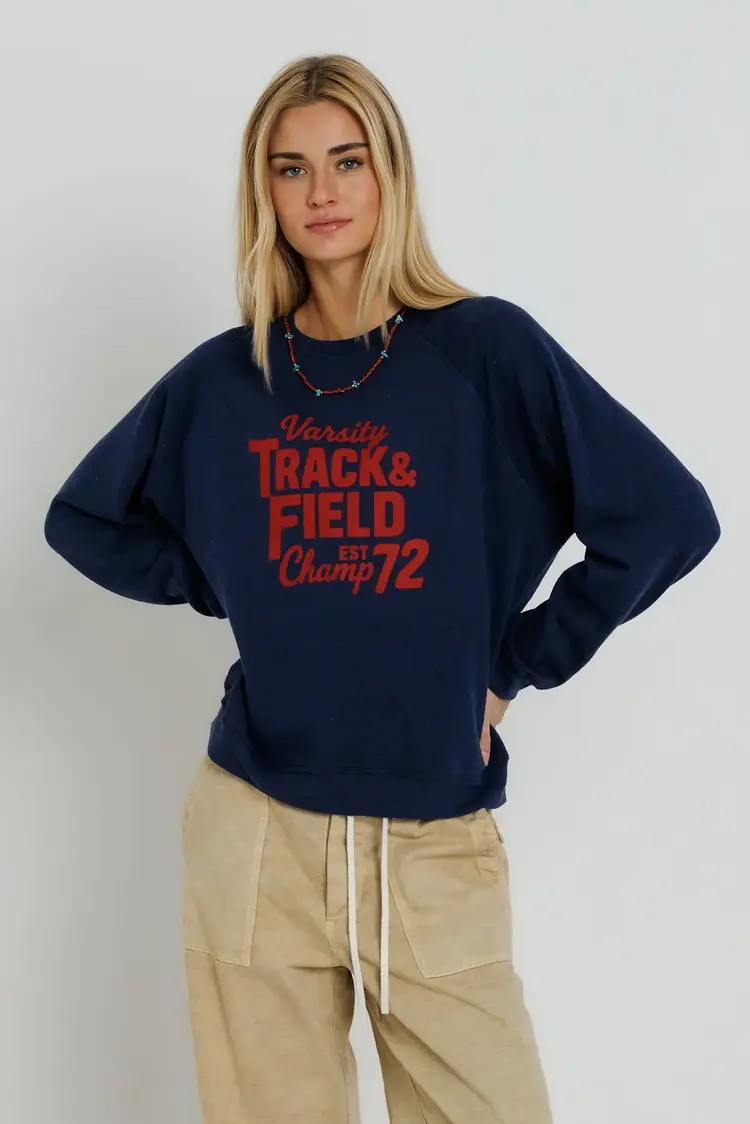Sunny Somewhere Varsity Track & Field Raglan Crew Navy SS201-NAV-VTF
