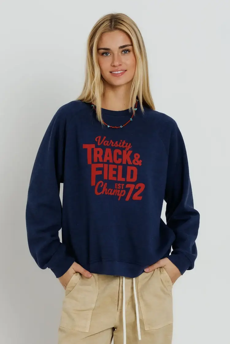 Sunny Somewhere Varsity Track & Field Raglan Crew Navy SS201-NAV-VTF