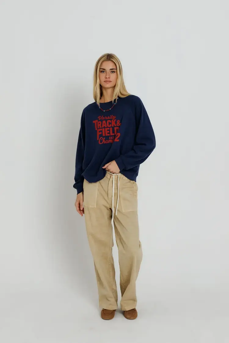 Sunny Somewhere Varsity Track & Field Raglan Crew Navy SS201-NAV-VTF