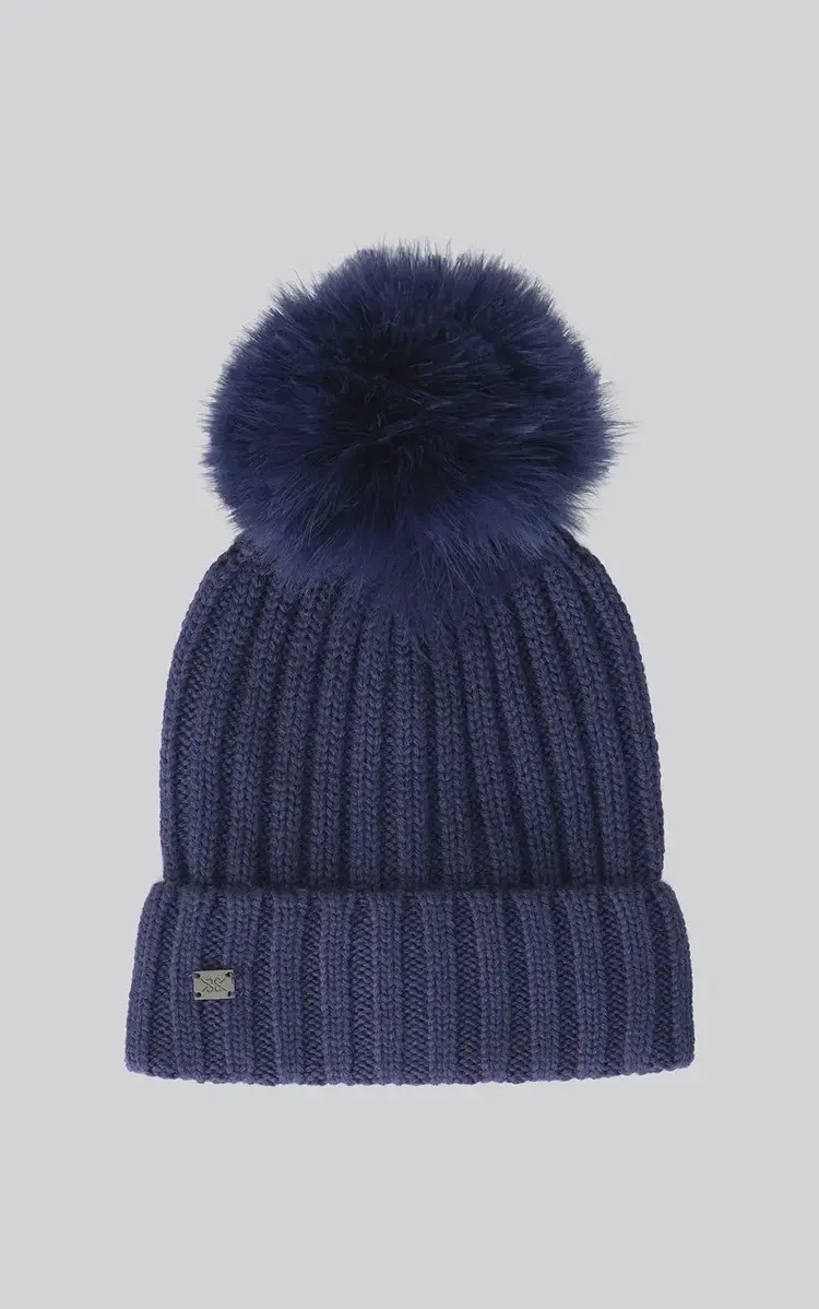 Soia & Kyo AMALIE-RN Wool Blend Pom Pom Beanie Night Blue
