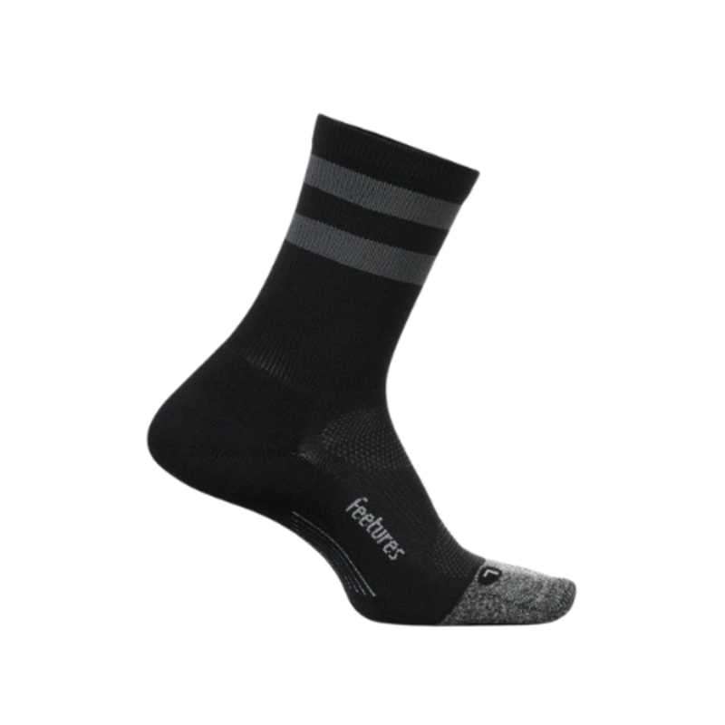 Feetures! ELITE LIGHT CUSHION MINI CREW BLACK HIGH TOP STRIPE