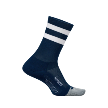 Feetures! ELITE LIGHT CUSHION MINI CREW NAVY HIGH TOP STRIPE