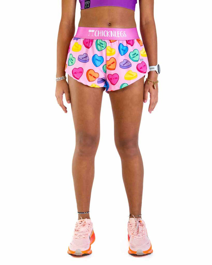 ChicknLegs WOMEN'S 1.5" HALF SPLIT SHORT CANDY HEARTS
