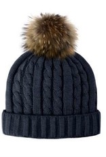 Tuque tricot  marine + pompon naturel