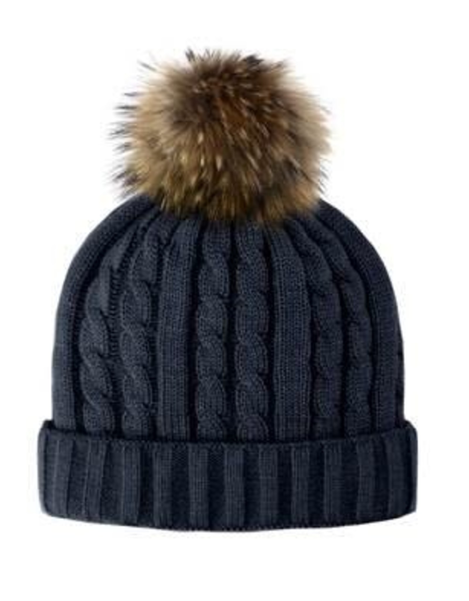 Tuque tricot  marine + pompon naturel