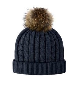 Tuque tricot  marine + pompon naturel