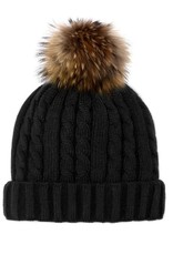 Tuque tricot noir + pompon naturel