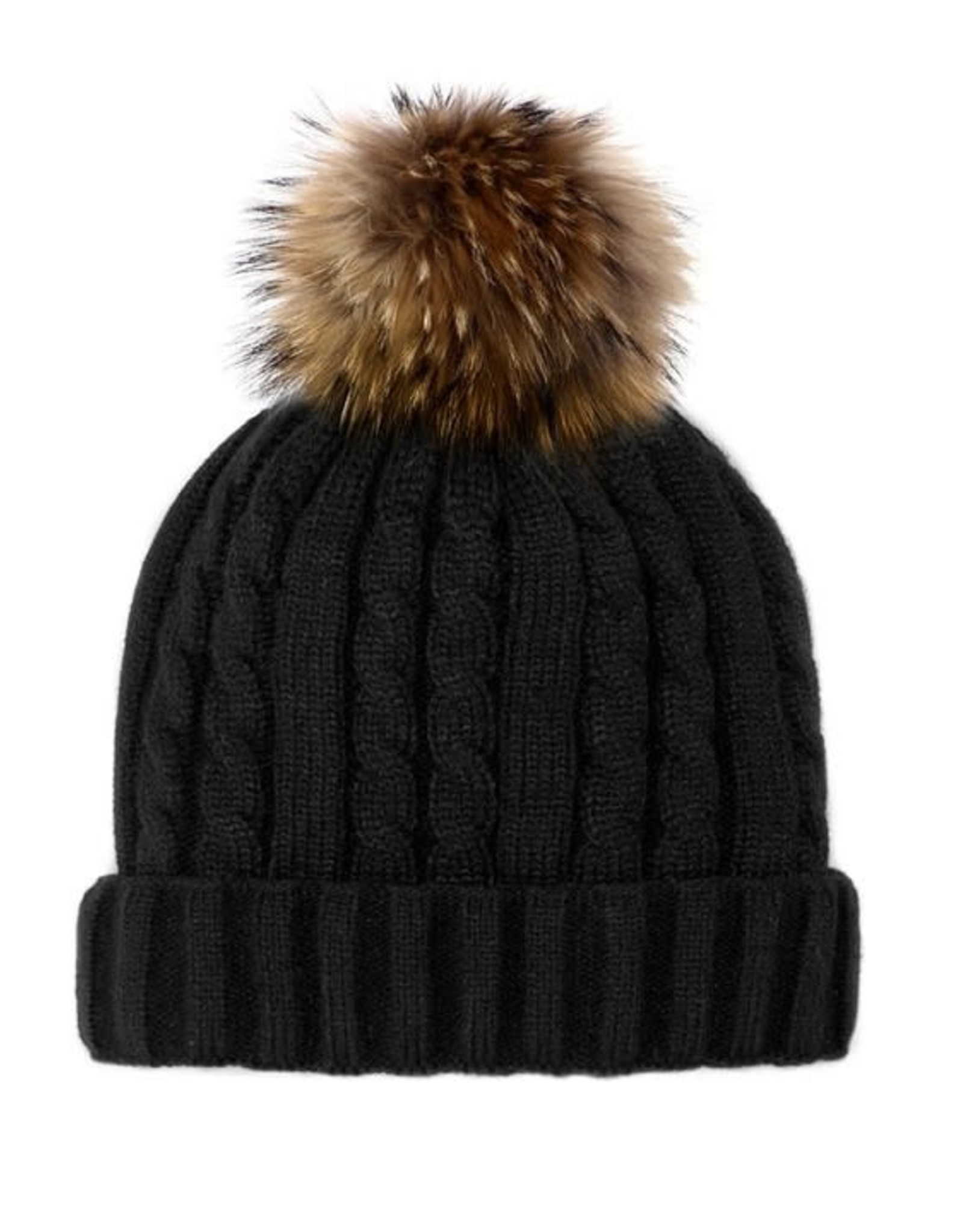 Tuque tricot noir + pompon naturel