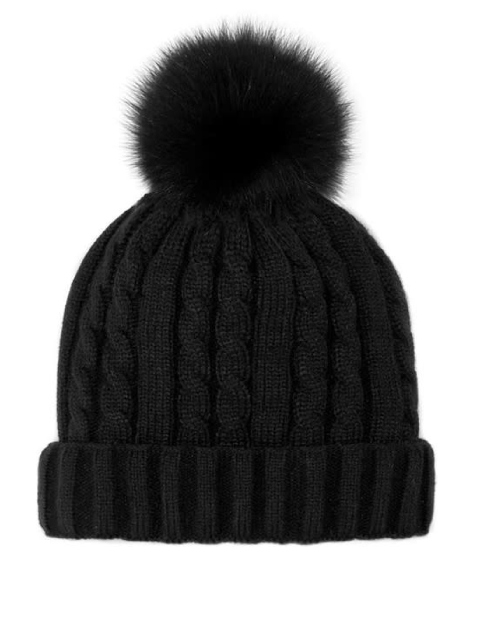 Tuque tricot noir + pompon noir