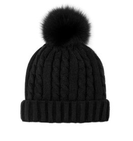 Tuque tricot noir + pompon noir