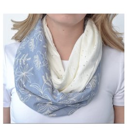 Baluchon Foulard infini #1966-t-1691 moitié blanc & bleu