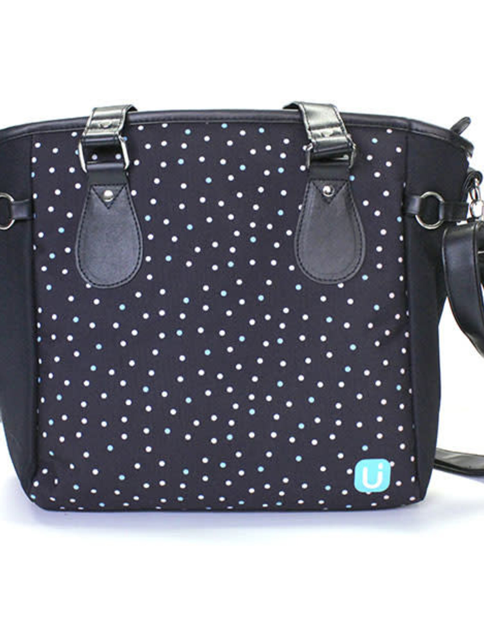 Grand sac à lunch noir - Pois blanc & aqua