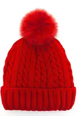 Tuque tricot Rouge + pompon rouge