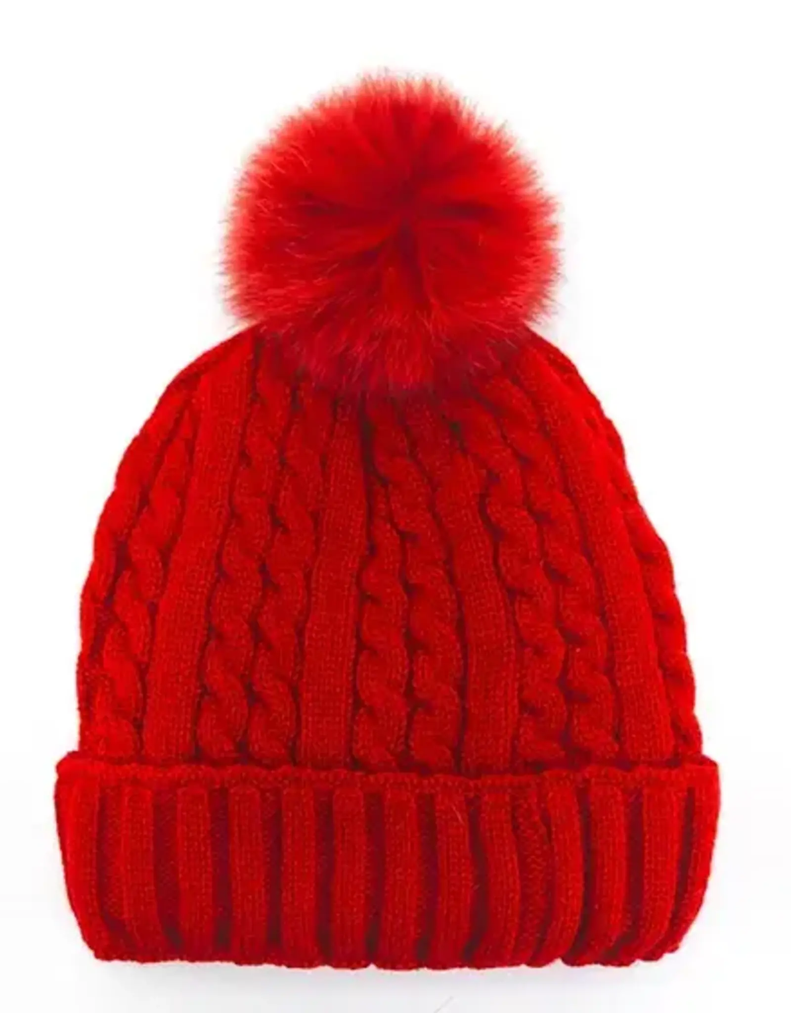 Tuque tricot Rouge + pompon rouge