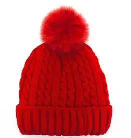 Tuque tricot Rouge + pompon rouge
