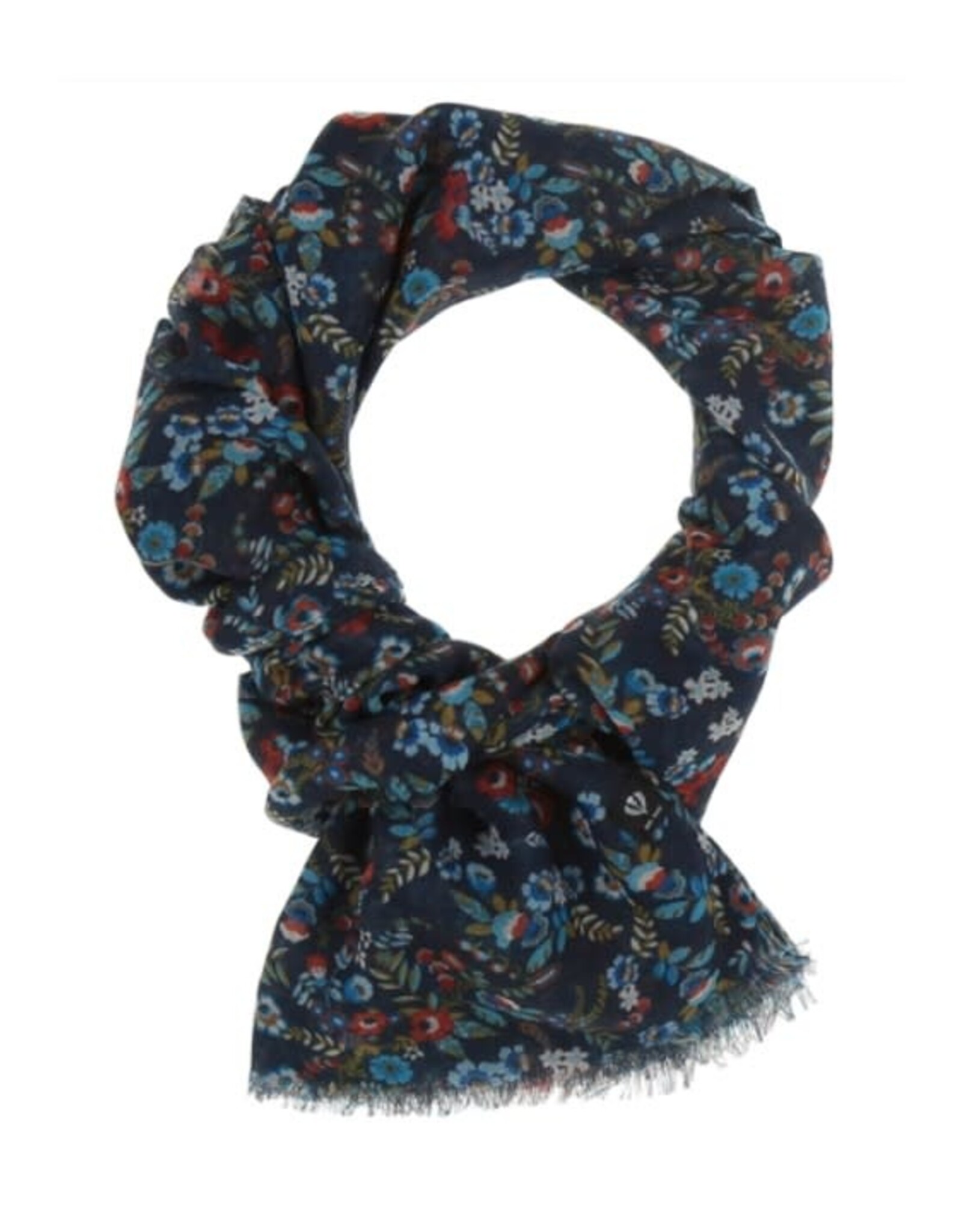 Fraas Foulard petites fleurs -  Marine & orangé