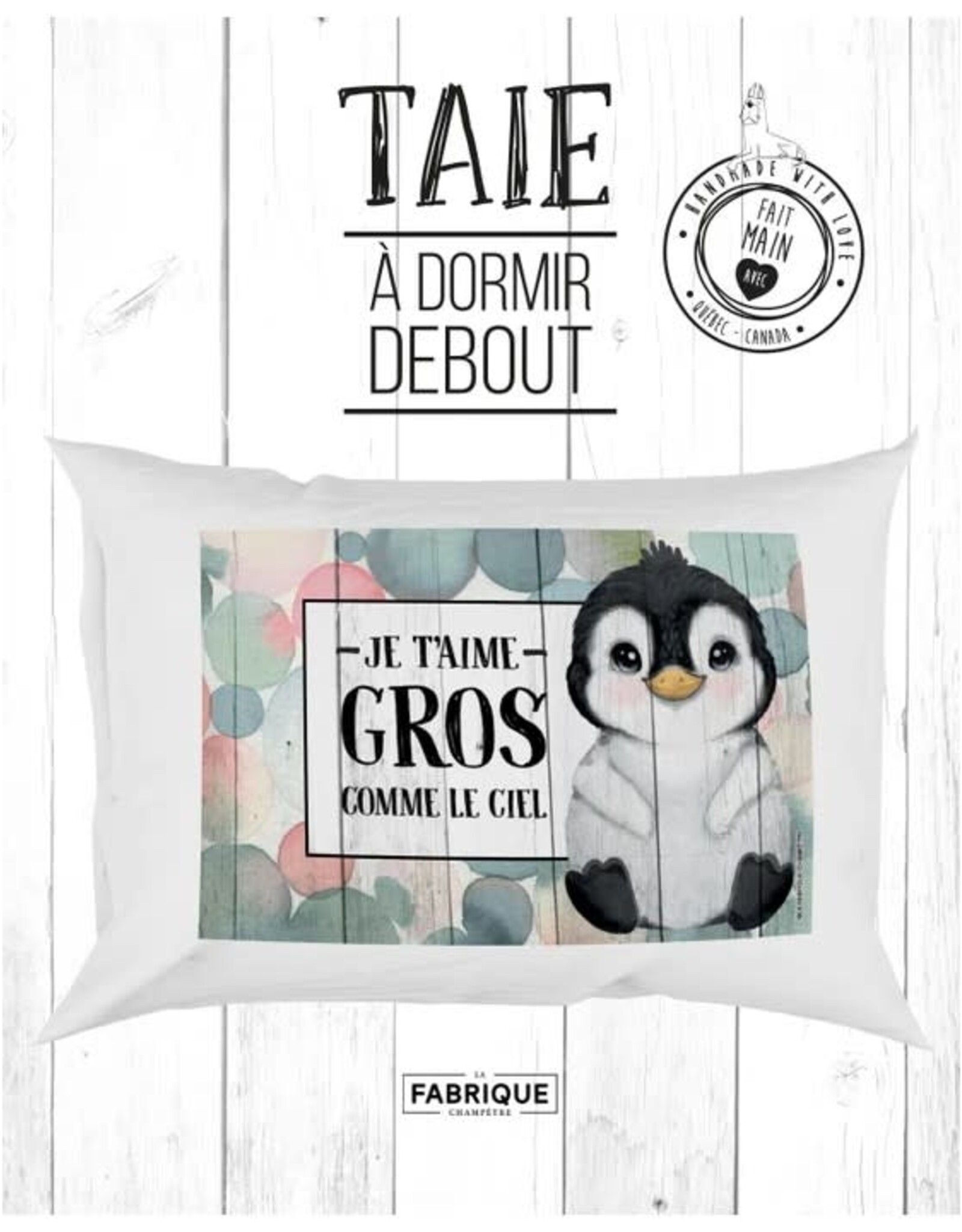 Fabrique Champêtre Taie d'oreiller - Je t'aime gros ( pingouin )