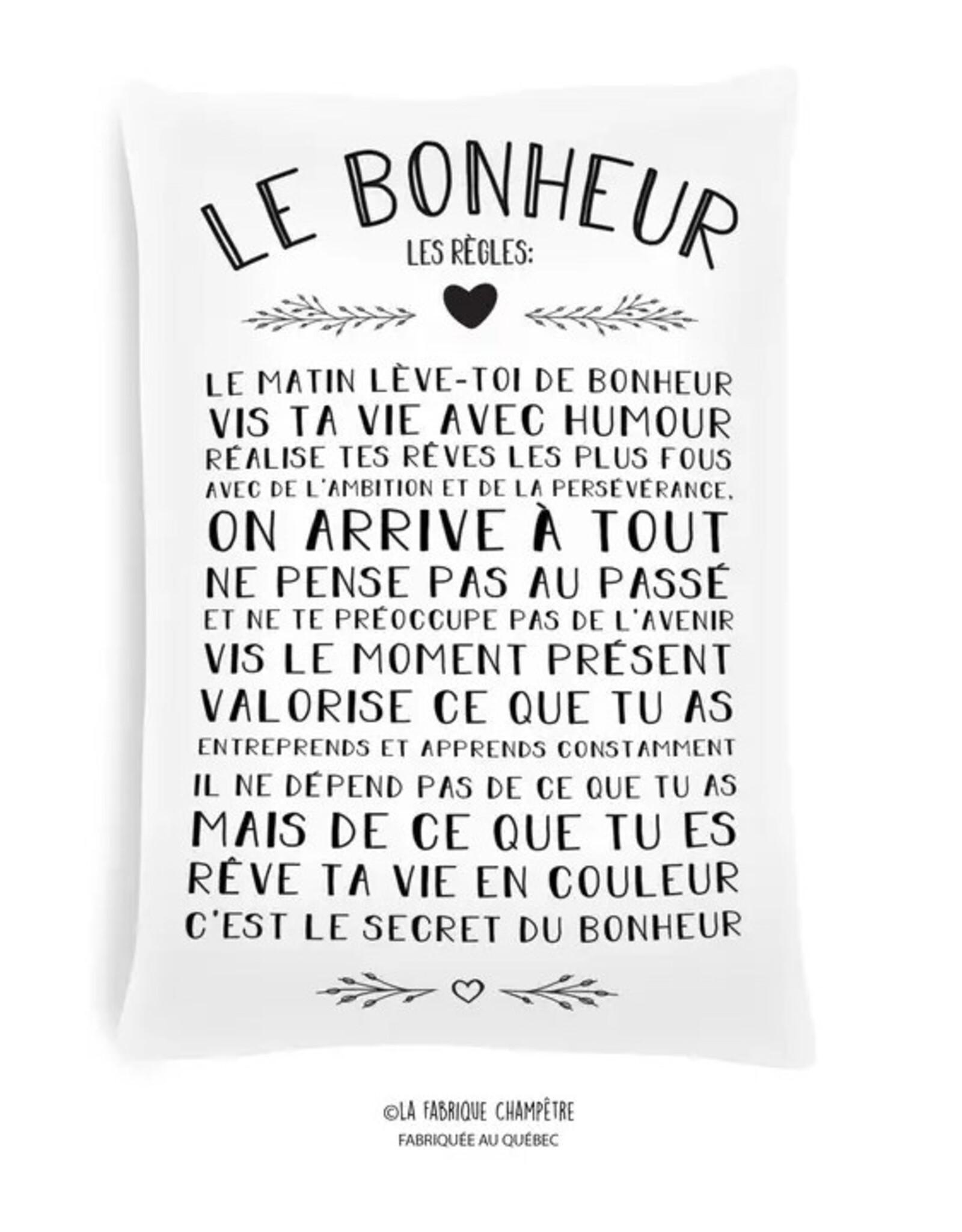 Fabrique Champêtre Coussin règles bonheur