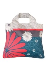 Sac magasinage - Fleurs rouge & Aqua