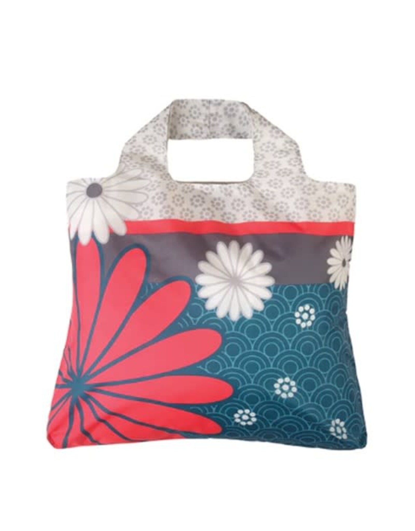 Sac magasinage - Fleurs rouge & Aqua