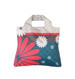 Sac magasinage - Fleurs rouge & Aqua