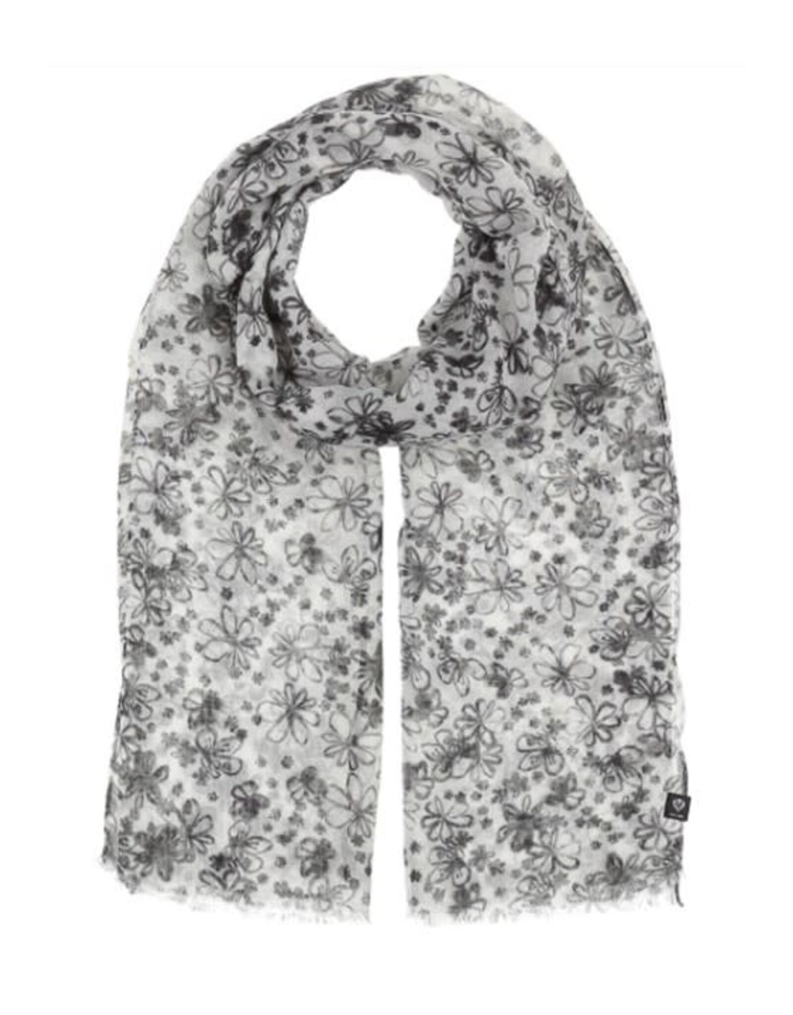 Fraas Foulard fleurs - Blanc & Gris