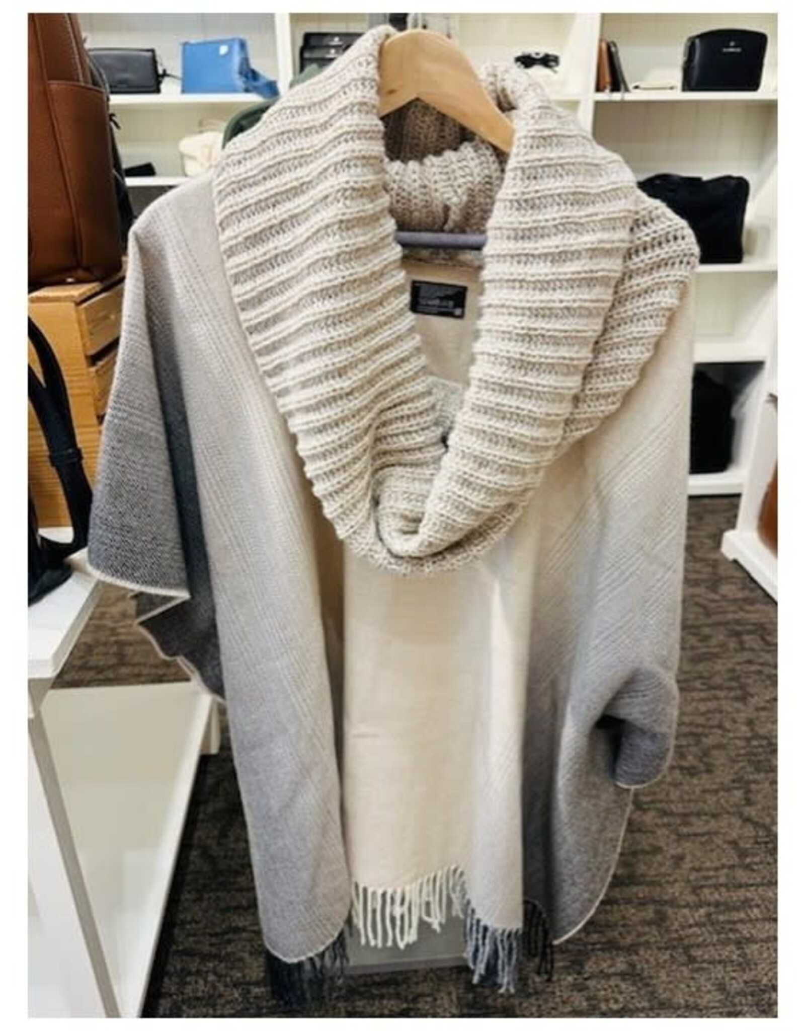Fraas Châle Poncho  -Beige & gris