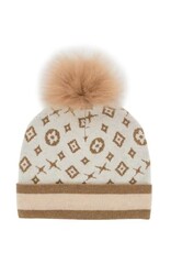 Tuque motif  monogramme - Crème & Or Tuque motif  monogramme - Crème & Or