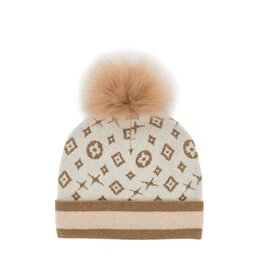 Tuque motif  monogramme - Crème & Or