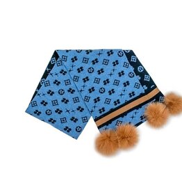 Foulard + pompon  Motif - Bleu & Camel