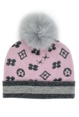 Tuque motif  monogramme  - Rose & Gris Tuque motif  monogramme  - Rose & Gris