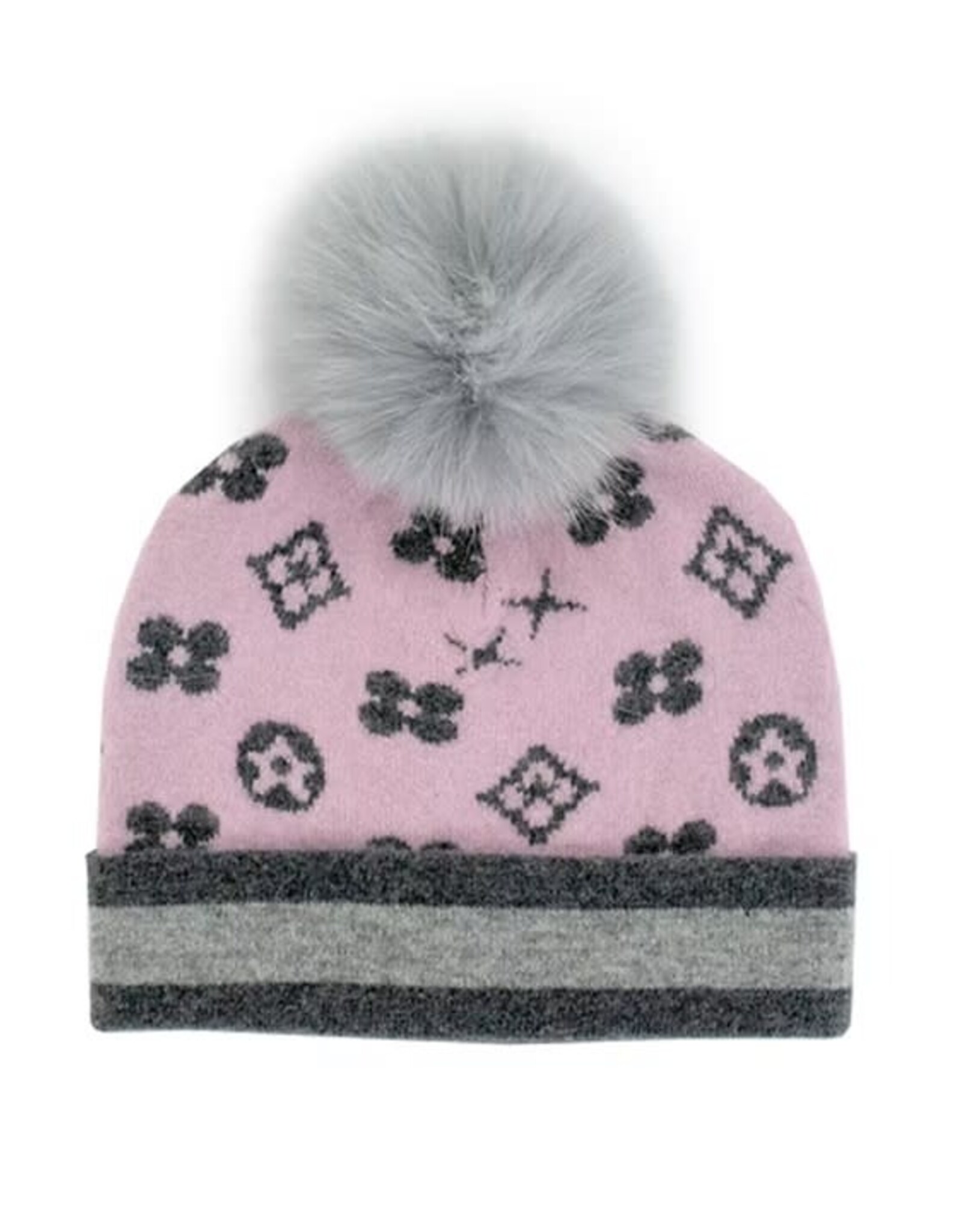 Tuque motif  monogramme  - Rose & Gris